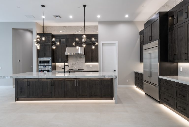 Custom cabinetry in a modern kitchen and bar space