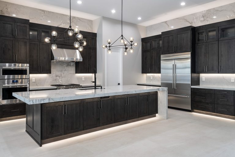 Custom cabinetry in a modern kitchen and bar space
